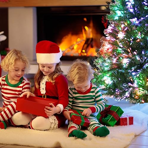 Miniatura 8 de Goplus Árbol de Navidad de lápiz de fibra óptica de 7 pies, árbol de Navidad artificial delgado preiluminado con luces de colores, 697 puntas de