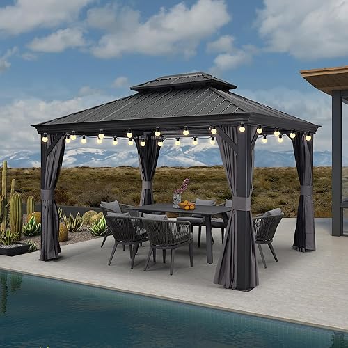 Miniatura 39 de PURPLE LEAF Gazebo grande para exteriores de 12 x 24 pies con acero galvanizado y luz para césped y jardín, glorieta permanente de techo duro, color