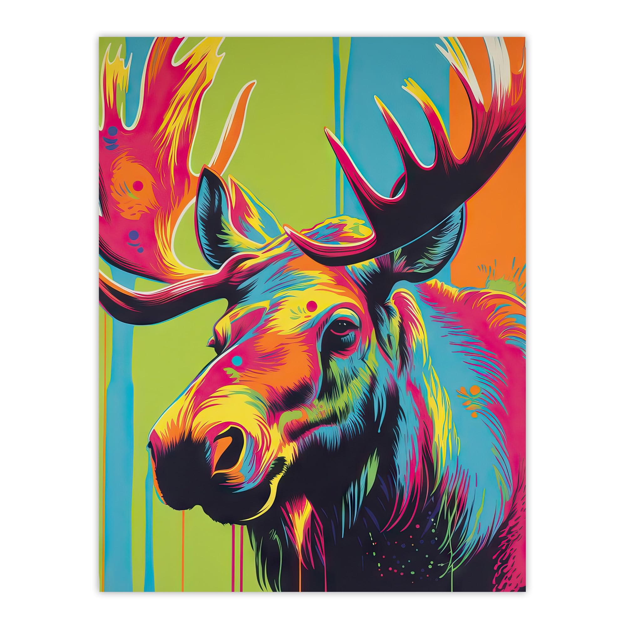 Artery8 Canadian Moose Painting Vibrant Portrait Modern Artwork Large Wall Art Poster Print Thick Paper 18X24 Inch