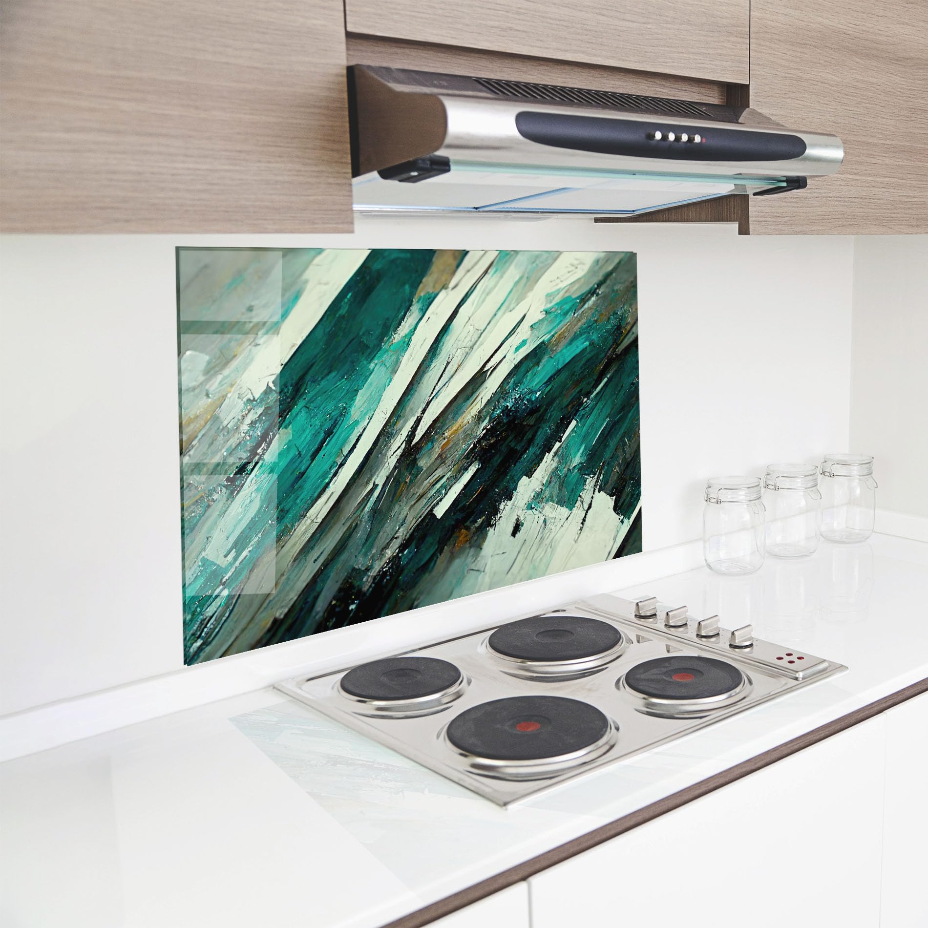 ARTHUB® Crédence de Cuisine en Verre 70x100 cm, Abstract Green Artwork | Protection Contre Les éclaboussures, Revêtement Mural en Carreaux, Plaque en Verre, Verre trempé, Abstrait, Art Abstrait