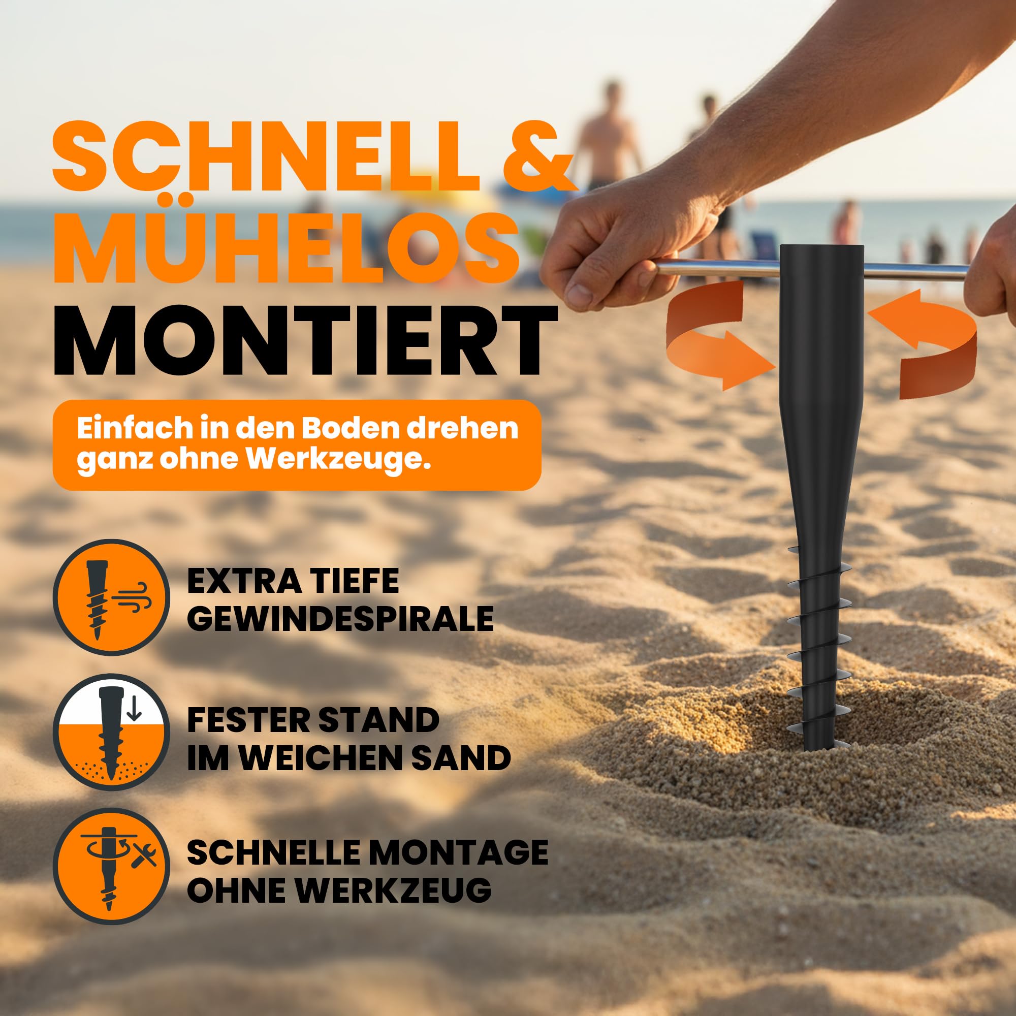 4x Bodenhülse Sonnenschirm Halterung Strand Schirmständer Erdspieß für Strandschirm Windfest Stabil Schirmhalter Sonnenschirmständer Sand Bodenanker Einschraubbodenhülse Sandanker Bodendübel eindrehen
