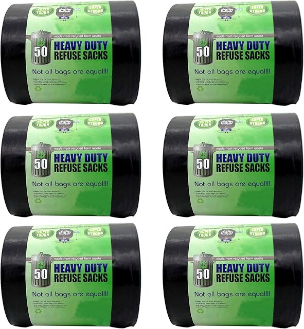 Trade Heavy Duty Refuse Sack- 50 L Heavy Duty Bin Bags- 50 Black Bin Bags In One Roll (Pack Of 6)