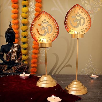 TIED RIBBONS Set of 2 Tea Light Candle Holders - Christmas Decorations Items for Home Decor Office Table Gifts - Christmas Decor - Christmas Gifts