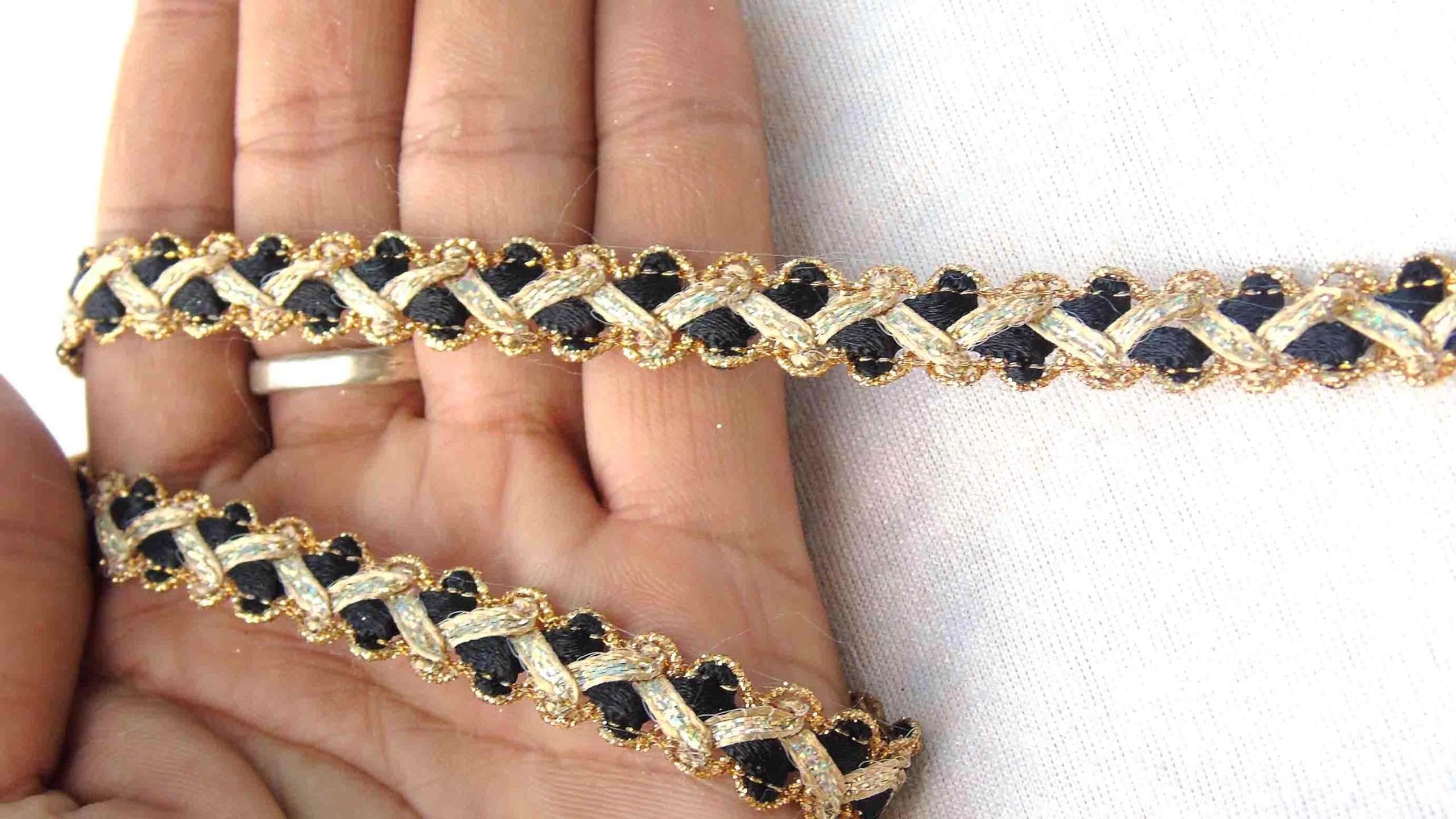 Strala Golden Color Laces for Dresses, Sarees, Lehenga, Suits, Bags, Decorations, Borders, Crafts and Home Décor,Blouse (9mtr) Design-180 (Black) (B0C5F9BNDB) Amazon Price History, Amazon Price Tracker