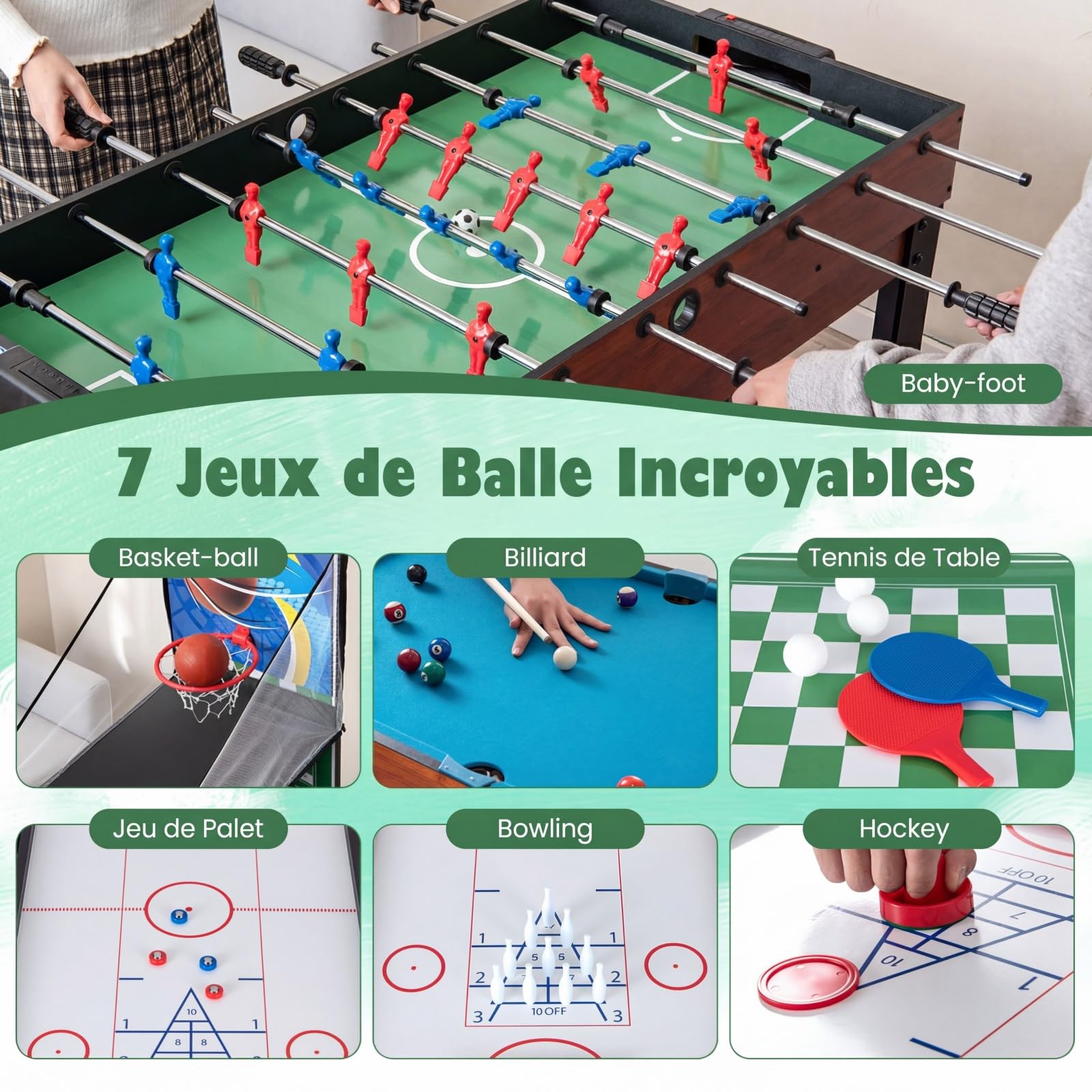 COSTWAY 14 en 1 Baby-Foot avec Billard & Hockey & Bowling & Basket-Ball, Table de Jeu avec Pieds Réglables & Plateau Convertible, Jouets pour Fête, Bar, Salle de Jeux, 109 x 58 x 152 cm