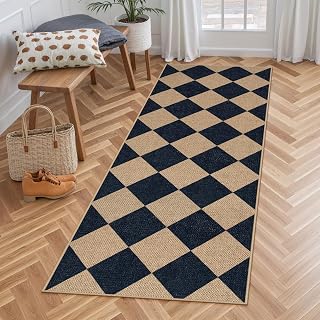 Checkered Easy Jute Runner, 2x6 Kitchen Runner Rug Non Slip Washable Outdoor Rug for Entryway Indoor, Checkerboard Black Indoor Outdoor Carpet for Hallway 6ft Entry Front Door