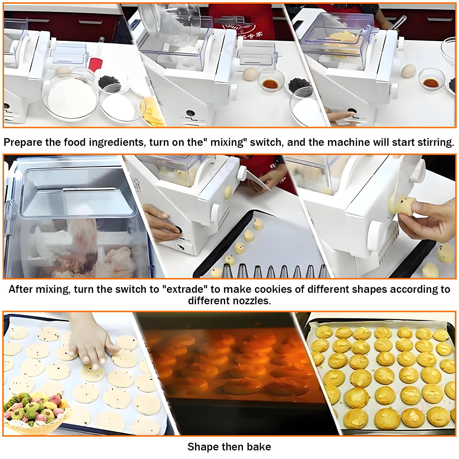 Macchina automatica compatta per biscotti, 8 ugelli + 6 stampi per biscotti, 180 W, design salvaspazio, facile da riporre, regalo perfetto per gli amanti della pasticceria casalinga e del fai da te