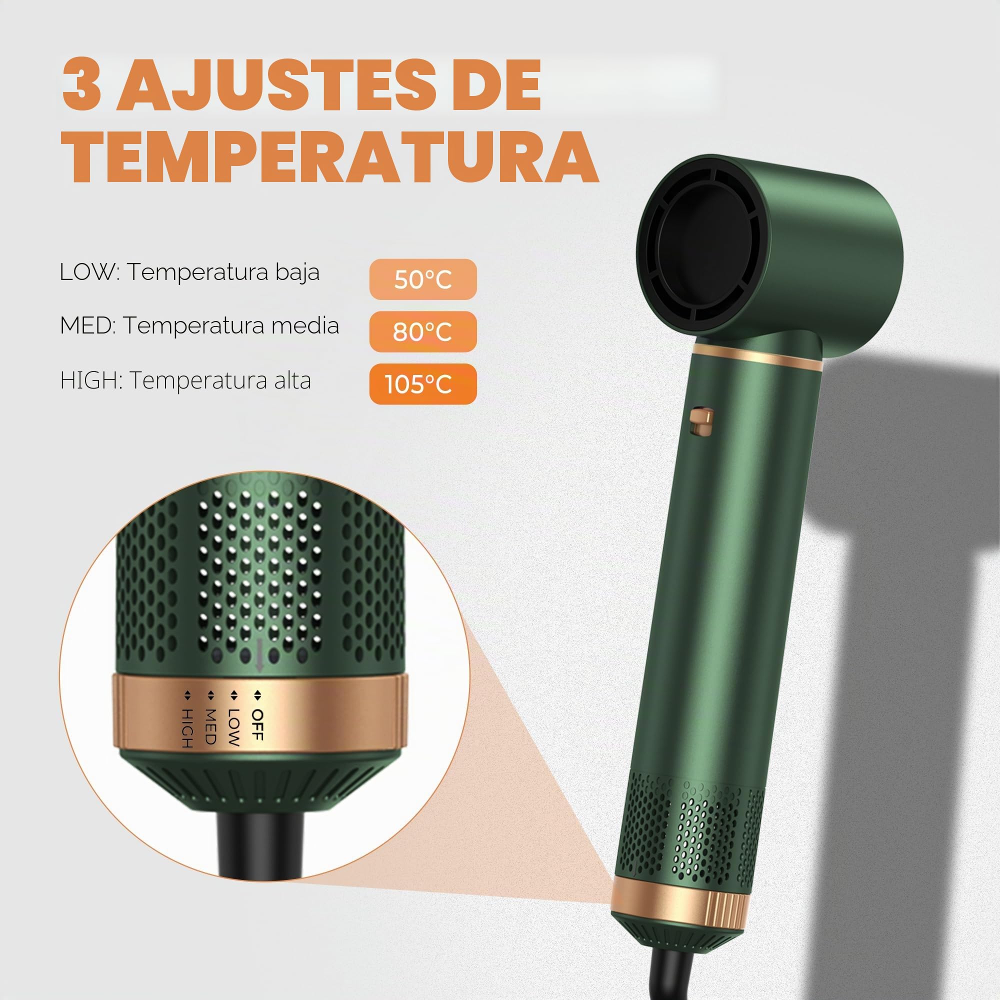 OKWRAP Secador 5 en 1 Secador Moldeador de Pelo Brochas para el peinado | 5 Cabezales Intercambiables 3 Temperaturas moldeador pelo Cepillo Secador Pelo uego de brochas para secar el cabello