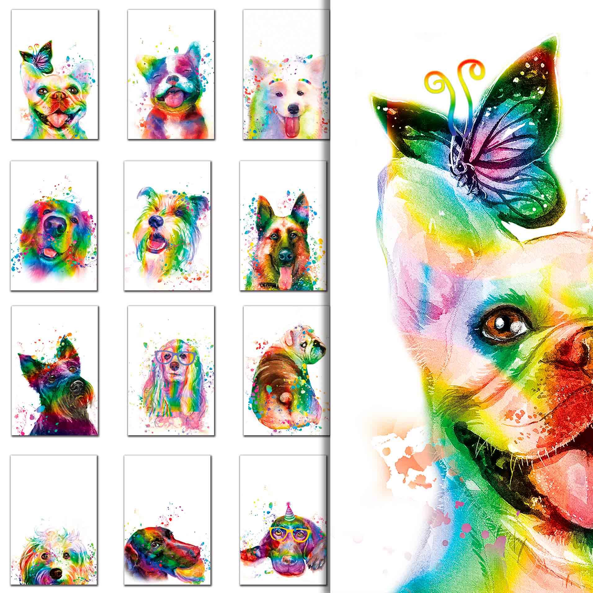 Mr.lucky Artwork 20 Greeting Cards, Rainbow dog Thank You Cards With Envelopes Watercolor Painted Dogs Thank You cards Bulk Note Cards Stationery Box