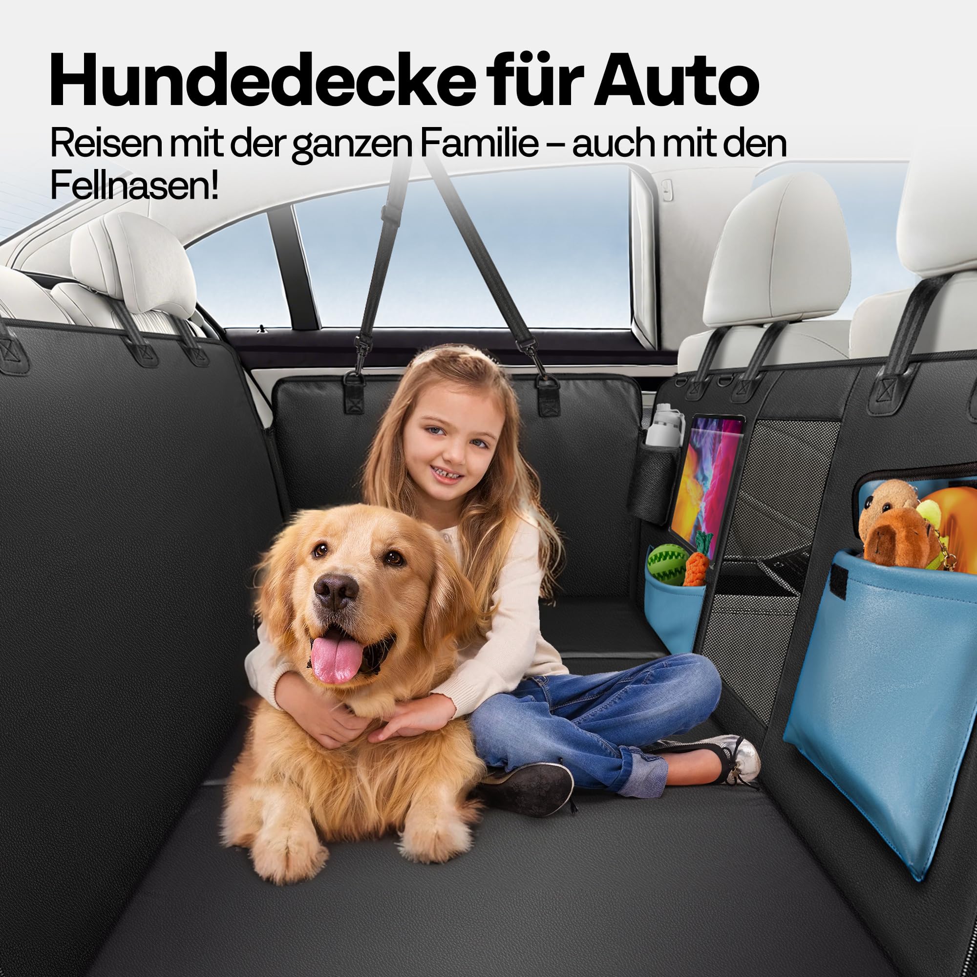 Hundedecke für Auto Rückbank Hundesitzbezug mit Harter Unterseite inkl. Seitenschutz und Sichtfenster verbreitert wasserdicht und Kratzfest im SUV und Kleinlaster