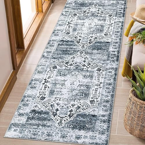 COZYLOOM Alfombra de entrada tribal de 2 x 6 pulgadas, alfombra vintage para pasillo de cocina, alfombra suave con estampado floral oriental,