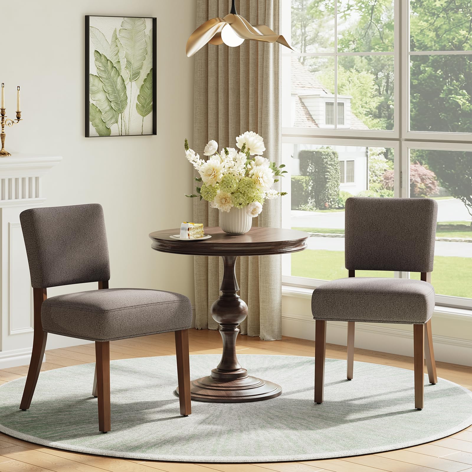 COLAMY Upholstered Dining Chairs Set of 2, Fabric Kitchen Chairs with Padded Seat & Back, Solid Wood Legs, Modern Simple Dining Room Chairs for