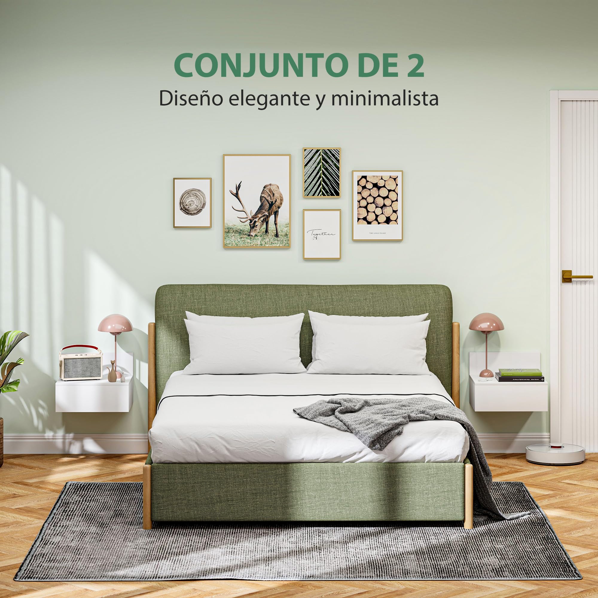HOMCOM Juego de 2 Mesitas de Noche Flotantes Mesillas de Noche para Dormitorio con Cajón Mesas de Noche para Habitación Salón Hogar 43x36,5x30,5 cm Blanco