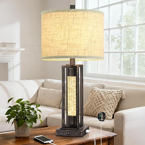 Miniatura 10 de TOBUSA Juego de 2 lámparas de mesa de granja de 26 pulgadas para sala de estar con luz nocturna de cristal, lámparas modernas de mesita de noche