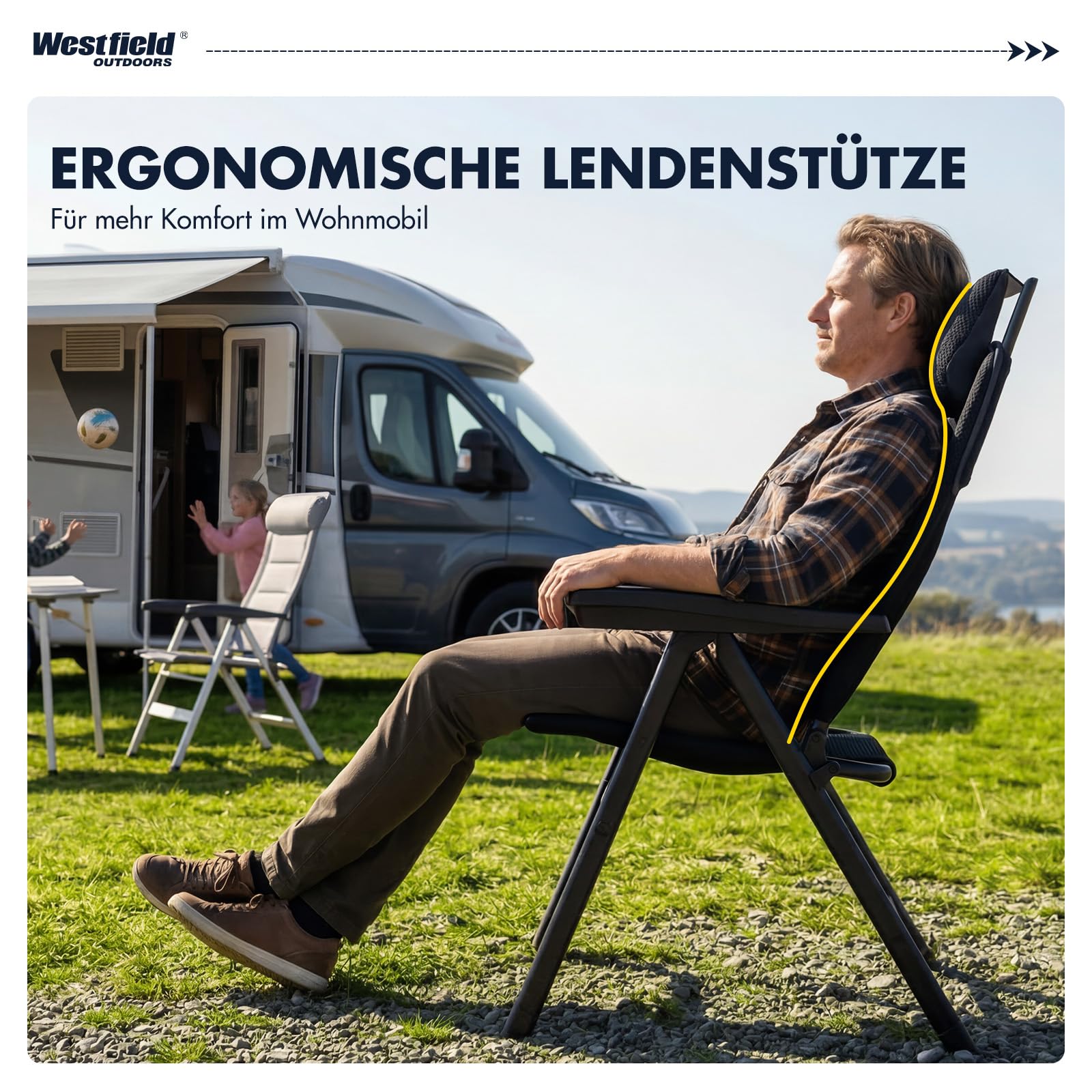 Westfield Outdoors Advancer Ergofit Campingstuhl Faltbar, 5-Fach Verstellbar, Klappstuhl Hohe Rückenlehne, Atmungsaktiver, Kopfteil, für Garten, Wohnwagen, Camping, 160 kg Belastbar, Nachtblau