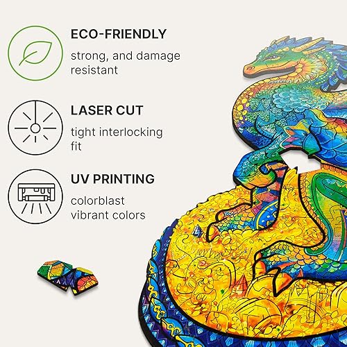 Miniatura 9 de UNIDRAGON Rompecabezas de madera original, dragón protector, 330 piezas, tamaño King de 10.6 pulgadas x 17.3, hermoso paquete de regalo, forma