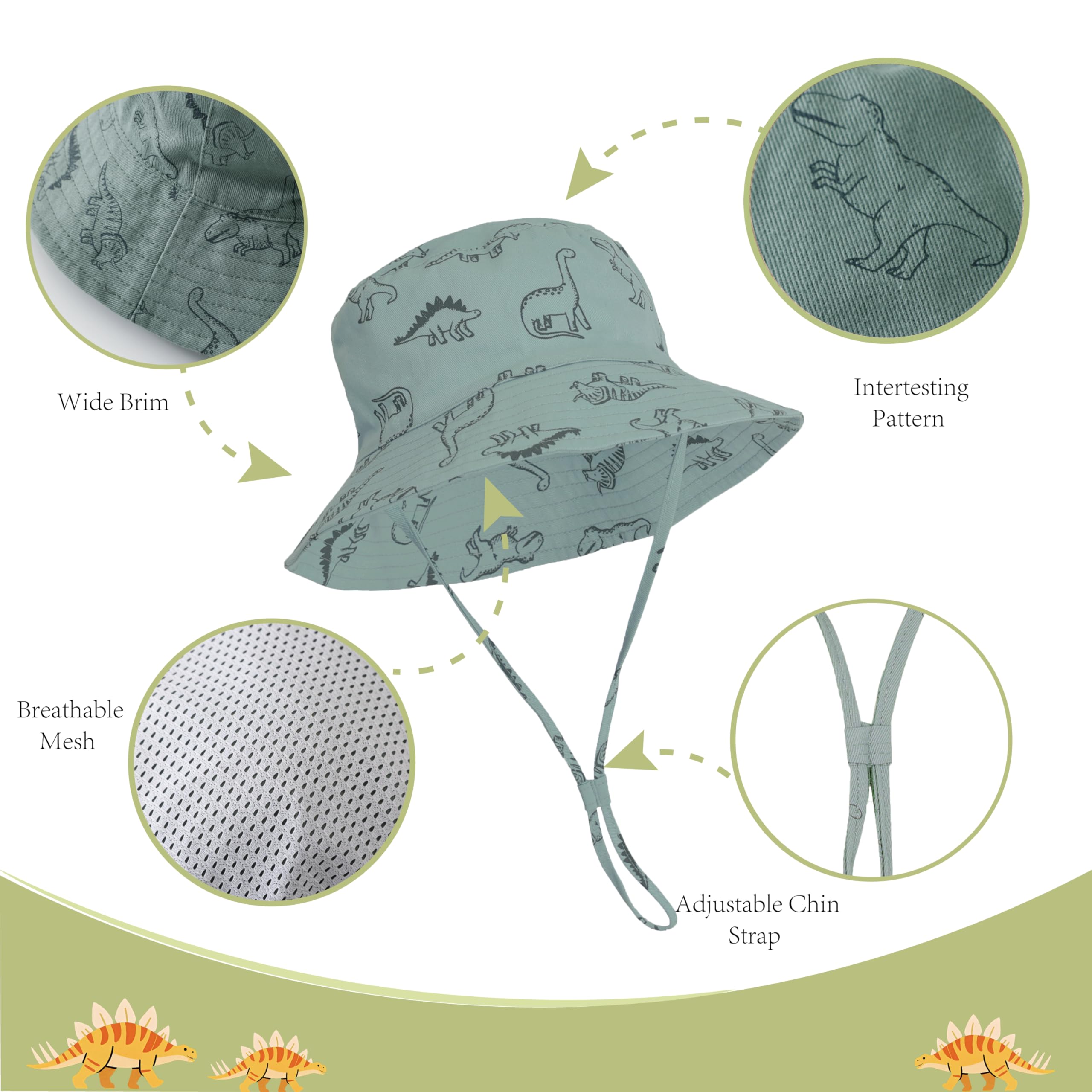 YMYDYFC Baby Sun Hat Toddler Summer UPF 50+ Sun Protection Baby Boy Hats Beach Hats Dinosaur Bucket for Baby Girl Adjustable Kid Cap — view 5