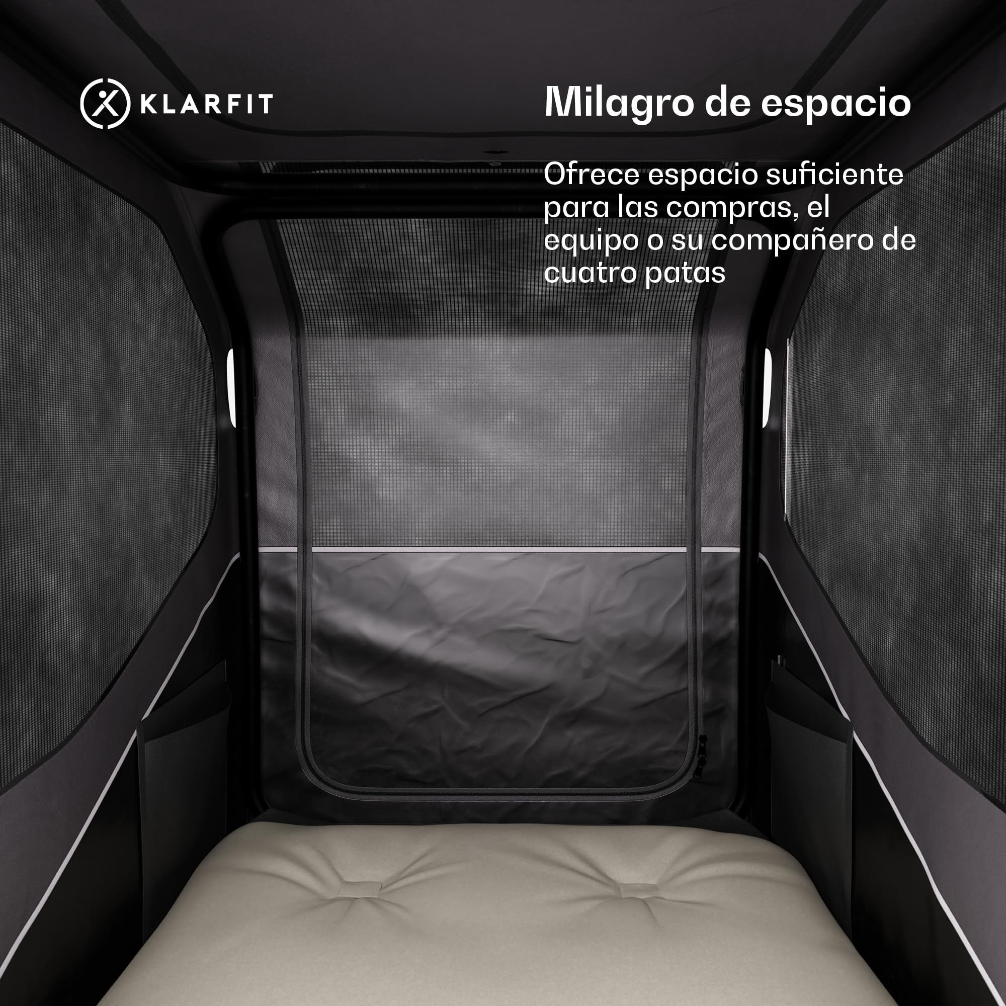Klarfit Goldie Cochecito Remolque Bicicleta Perros, onvertible en Silla de Paseo, 324L Volumen, Impermeable, Frenos y reflectores Integrados, Carga máxima 40kg, Negro