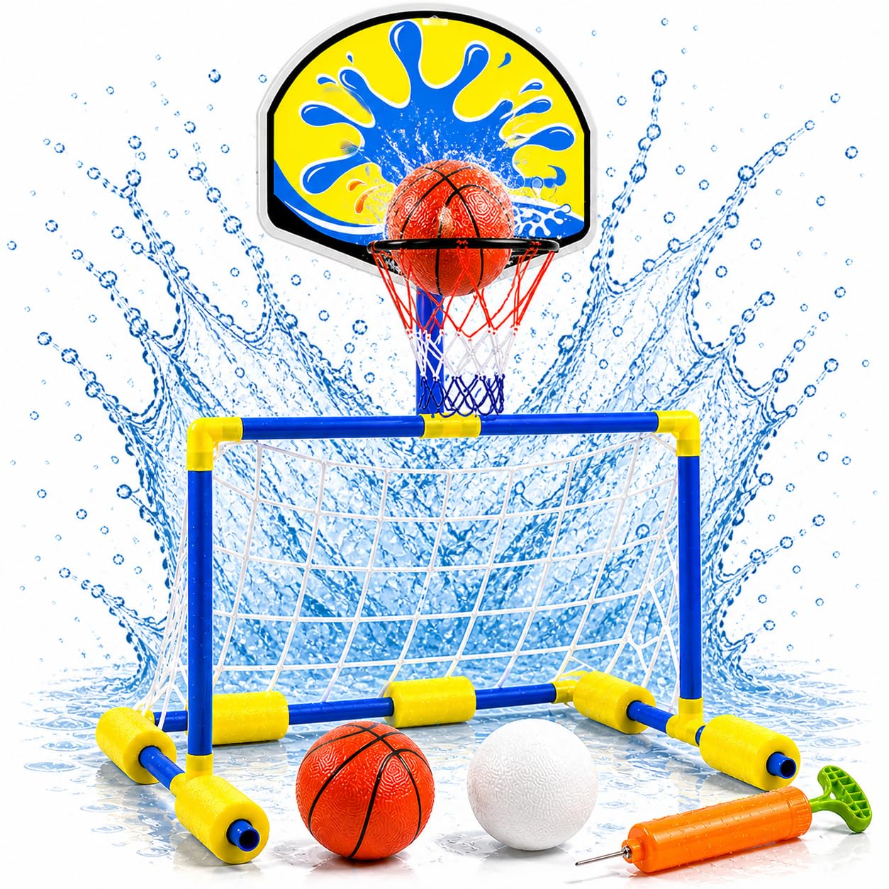2-in-1 Wasserballspiel für Pool – Basketballkorb & Wasserballtor für Kinder & Erwachsene inkl. Bälle – Wasserspaß für Garten & Pool