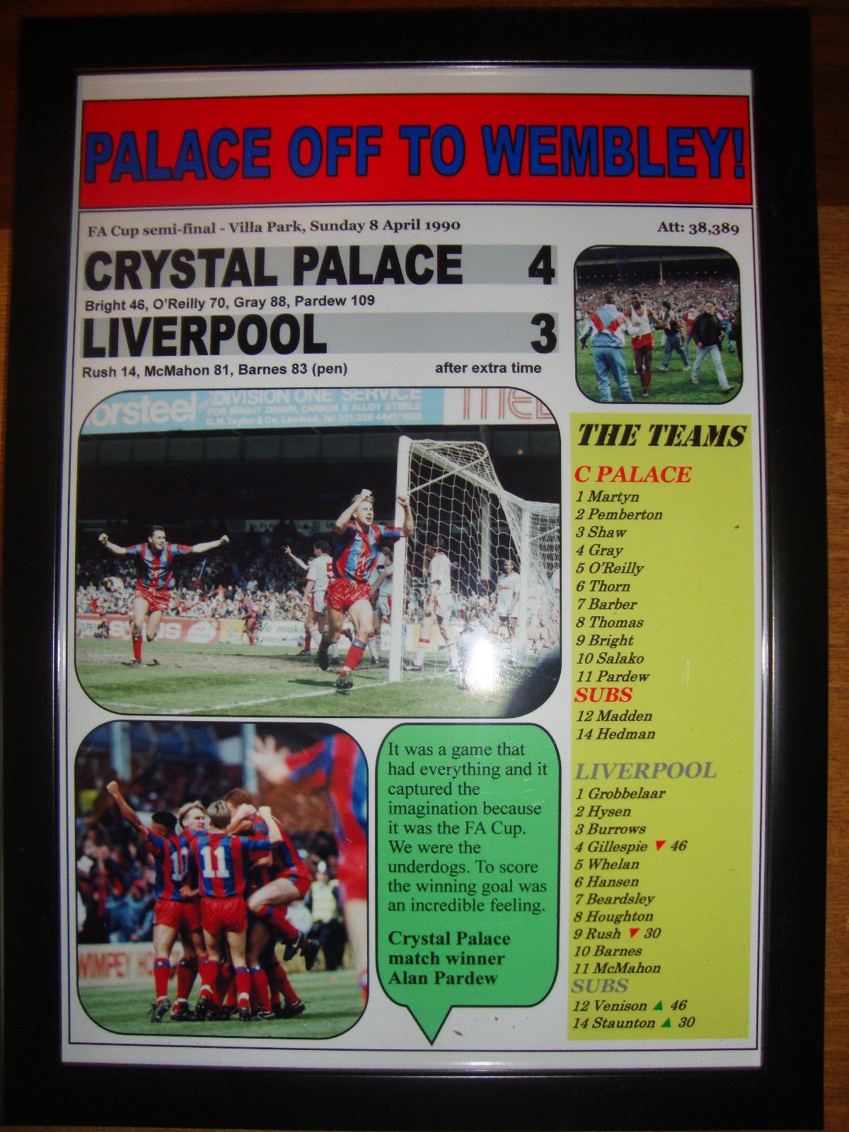 Lilywhite Multimedia Black Crystal Palace 4 Liverpool 3 - 1990 Fa Cup Semi-Final - Framed Print