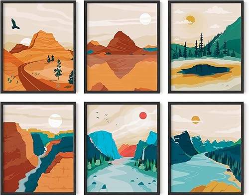Vista 28 de HAUS AND HUES Juego de póster vintage de parques nacionales, 4 impresiones de parques nacionales, arte abstracto de pared de montaña y naturaleza