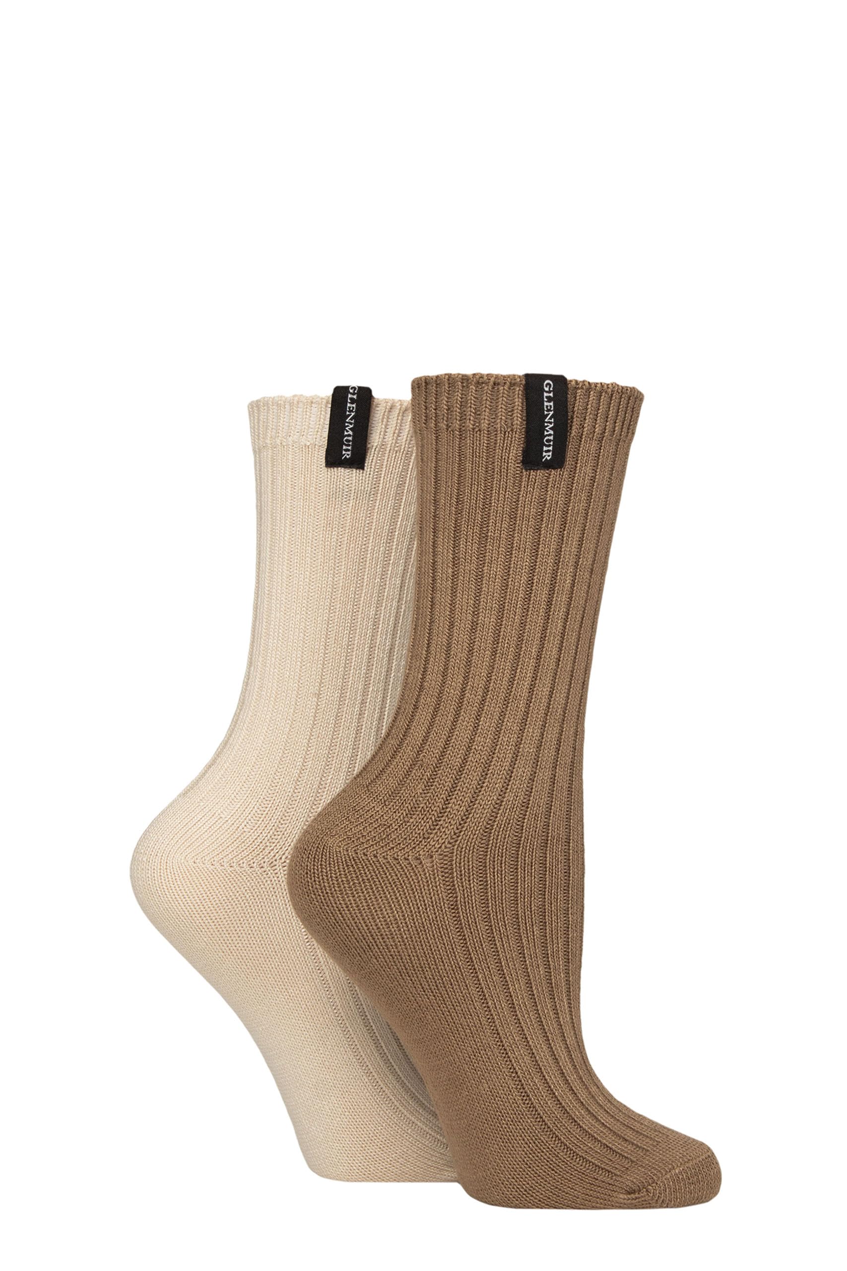 Glenmuir Ladies Light Cushioned Bamboo Boot Socks Pack of 2 (UK, Numeric, 4, 8, Regular, Regular, Brown/Beige)