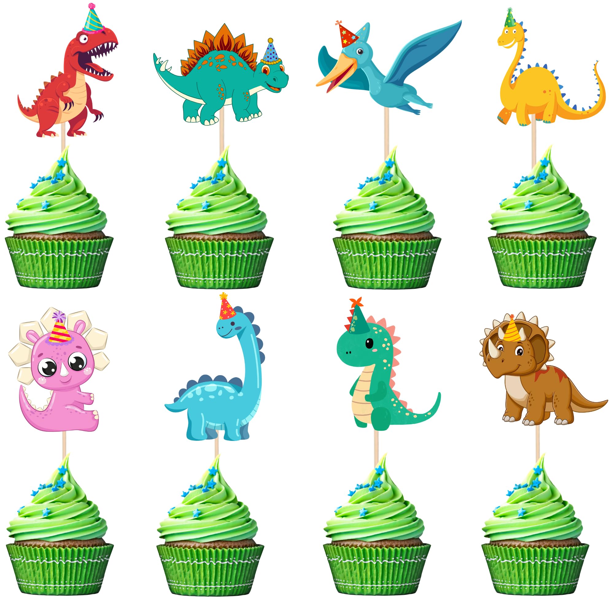 24Pcs Dinosaur Cupcake Toppers Baby Cute Roar Dinosaurs Cupcake Picks Dino Cake Decorations for Kids Boys Dinosaur Theme Birthday Baby Shower Party