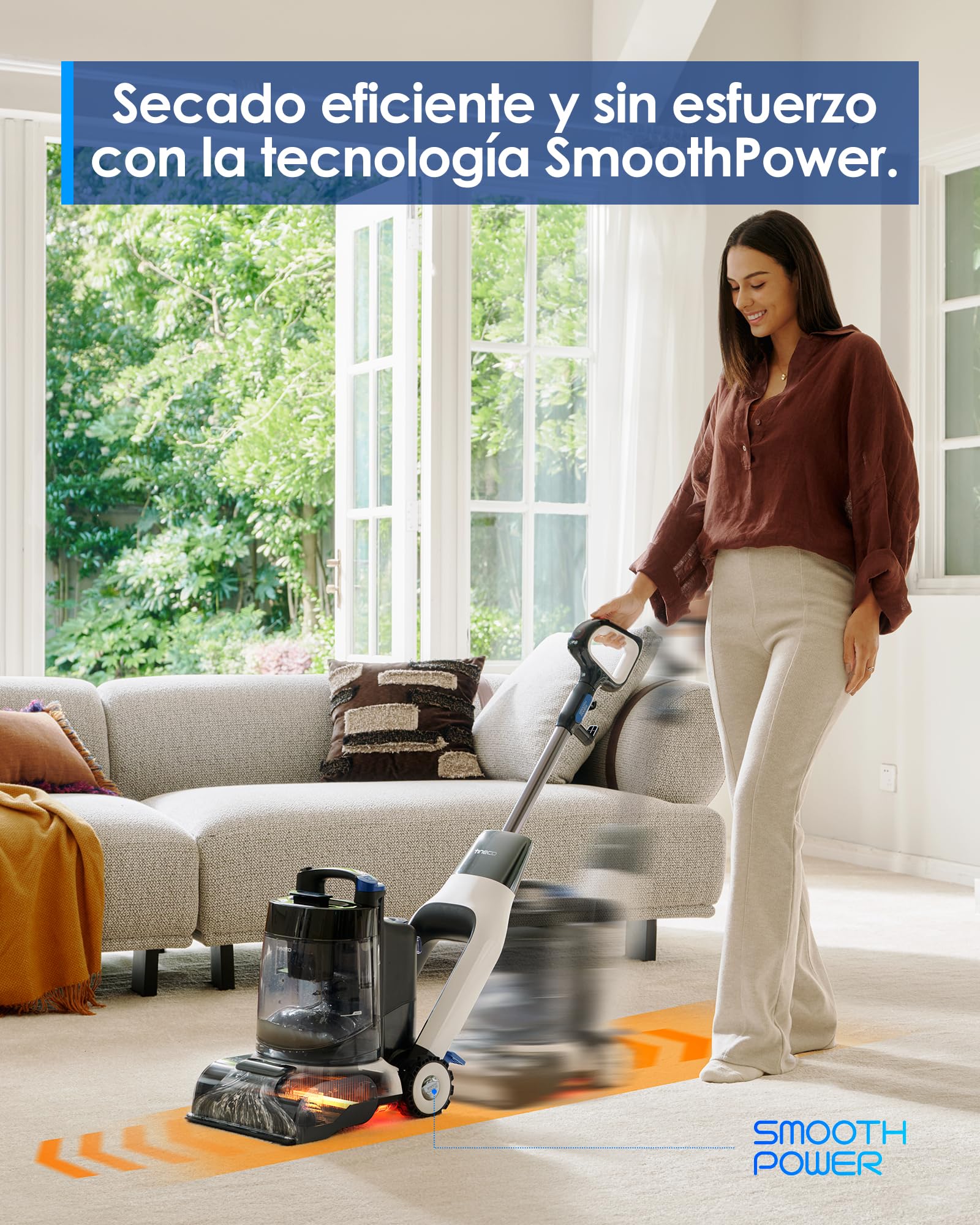 Tineco CARPET ONE Cruiser Limpiador de Alfombras Inteligente, Auto-limpieza y FlashDry, Limpieza Profunda para Alfombras y Tapicerías, 75℃ PowerDry, Potente Succión de 130W | Succión de 130W, SmoothPower de 3 niveles, PowerDry DualCore de 75 °C, Limpieza