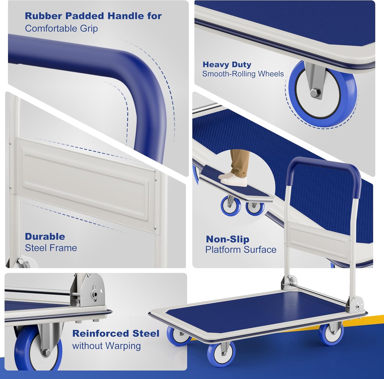 Foldable Push Cart Dolly | 330 lbs. Capacity | Heavy Duty Moving Platform Hand Truck with Swivel Wheels | Small Flatbed Cart | Space Saving Push Handle-b3