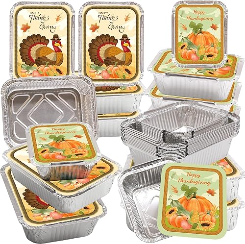 Miniatura 2 de Recipientes de aluminio para alimentos de Acción de Gracias con tapas, 24 unidades, recipientes de aluminio desechables de pavo con tapas, 2