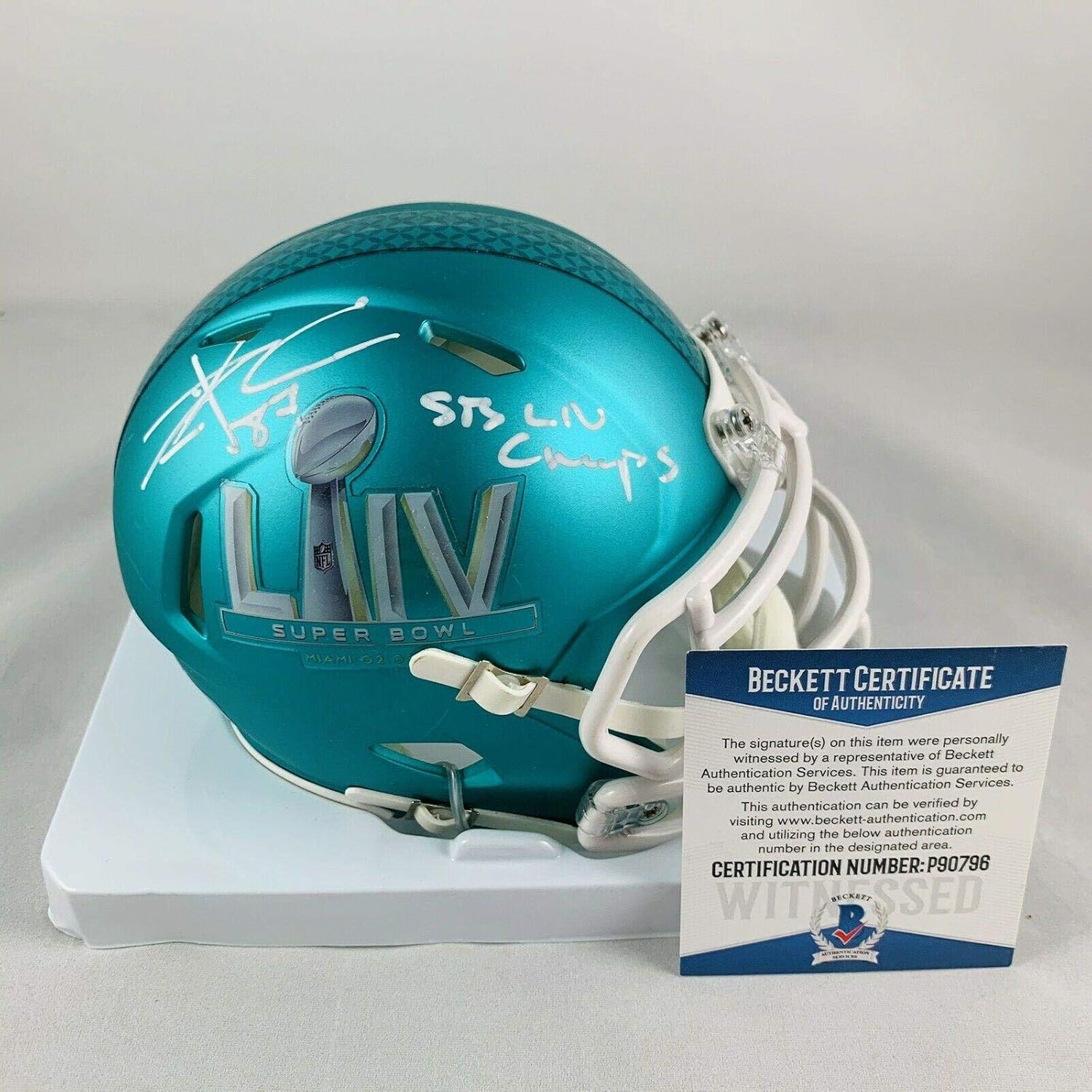 Signed Travis Kelce Mini Helmet Super Bowl Liv Bas