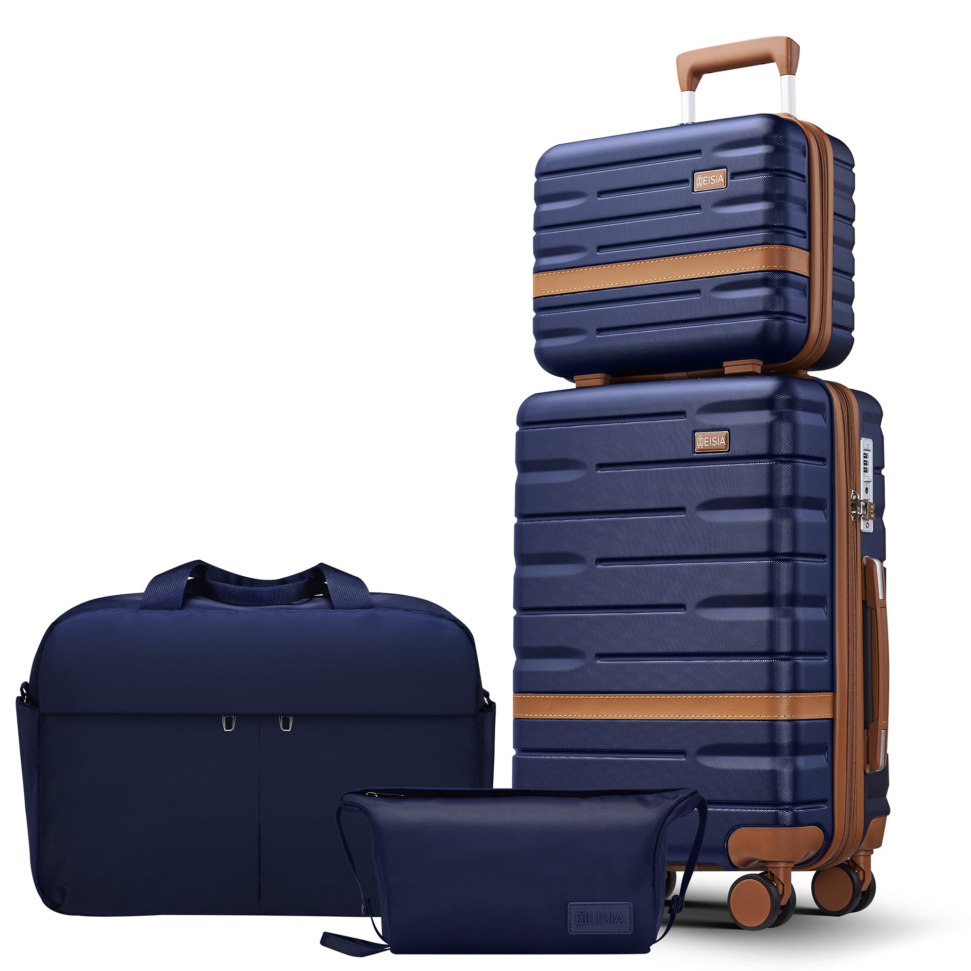 NEISIA Luggage Sets with TSA Lock Hardside PC+ABS Carry On expandable Suitcase with Spinner Wheels Lightweight Rolling Travel Luggage Sets with YKK (Navy, 4 piece sets（14/20/DB/TB）)