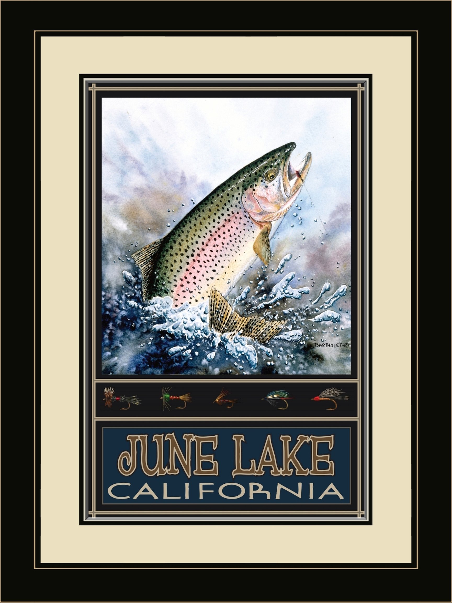Northwest Art Mall "June Lake Colorado Rainbow Trout Framed Wall Art by Artist Dave Bartholet, 13" x 16"