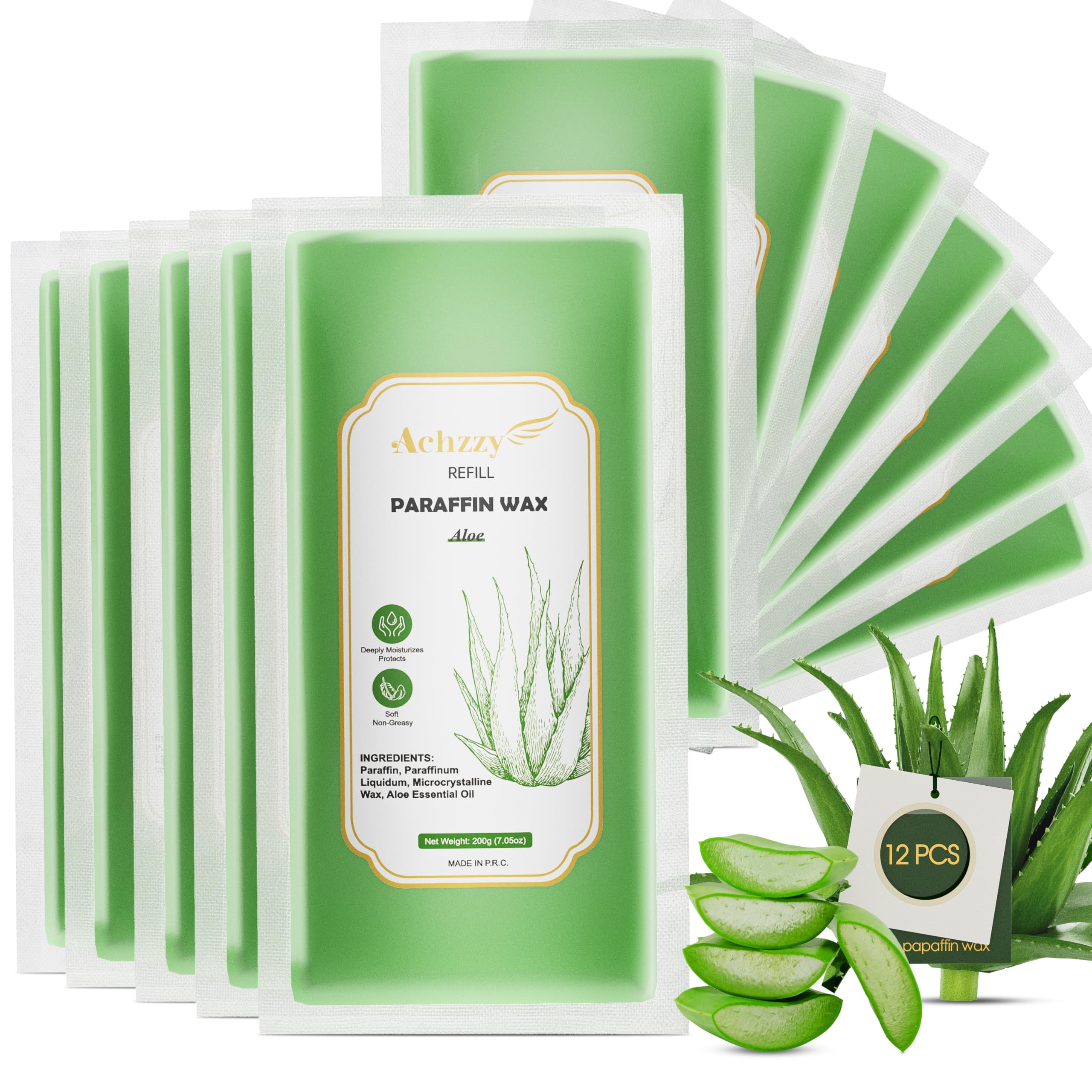 Achzzy Natural Paraffin Wax Refills, 12-Pack Paraffin Wax Blocks of Aloe Scent for Paraffin Bath, Paraffin Wax for Hand and Feet for Deep Hydration, Moisturizing and Nourish(Aloe)
