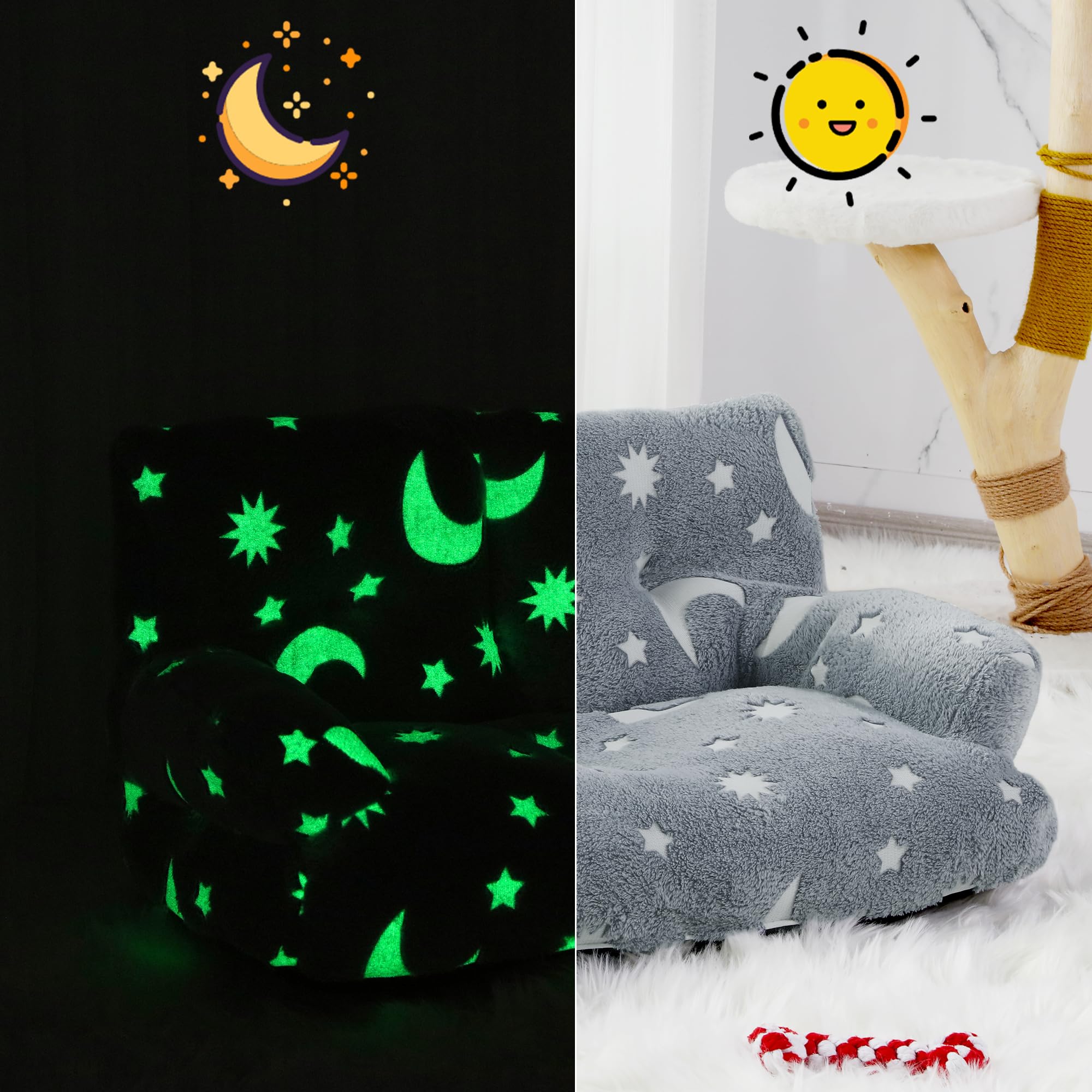 MABOZOO Pet Couch Bed, Cat Couch Cat Sofa Glow in The Dark with Non-Slip Bottom, Cat Couch Pet Sofa Bed Puppy Sleeping Bed for Medium Small Dogs, Cats up to 25 lbs (Gray)
