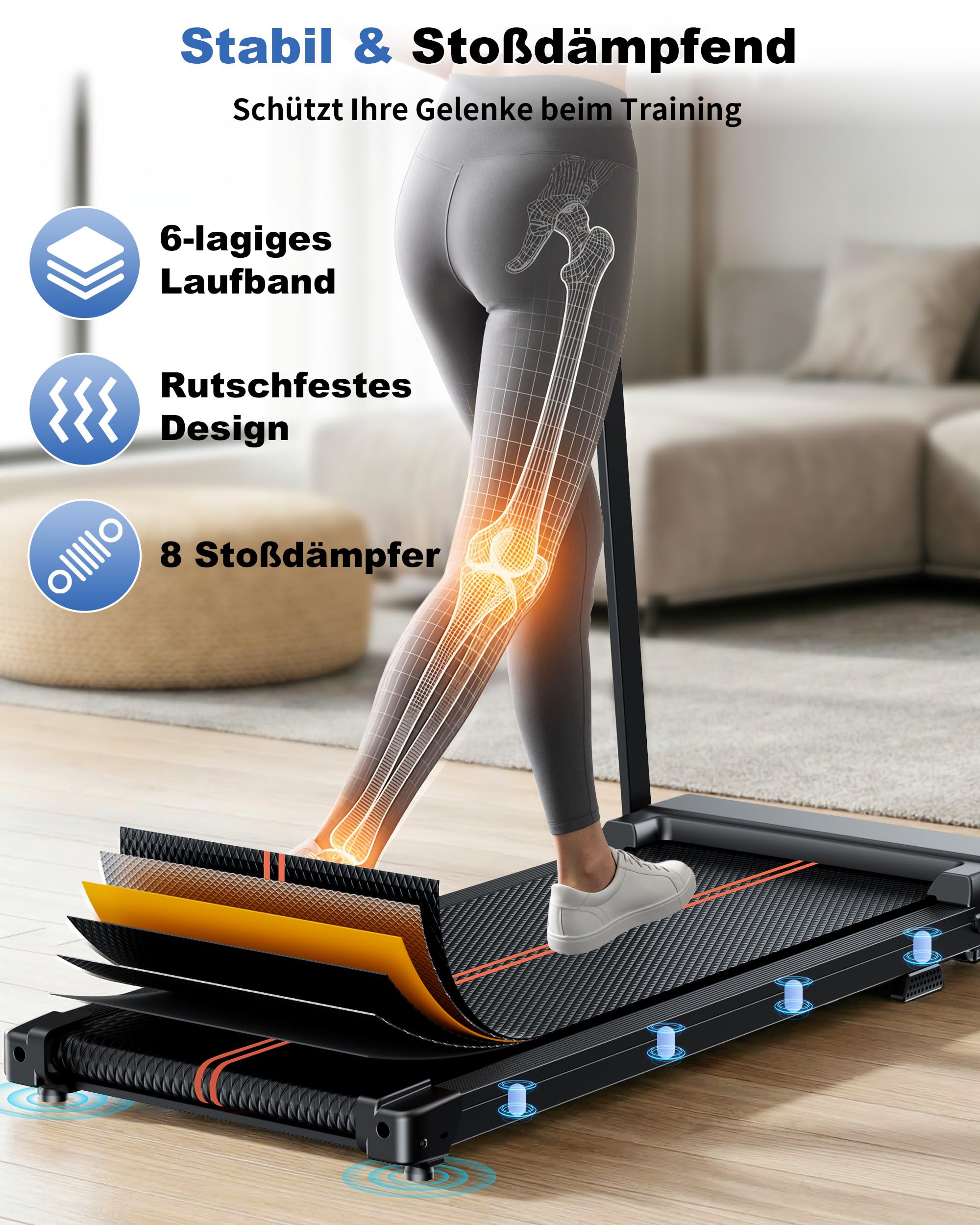 Laufband für Zuhause, Klappbar Laufbänder, Walking Pad Schreibtisch Treadmill for Home Office, Elektrische Laufpad 10 KM/H Leise Klein Walk Tretmühle Klappbares, Büro Lauf Mit Griff Under Desk