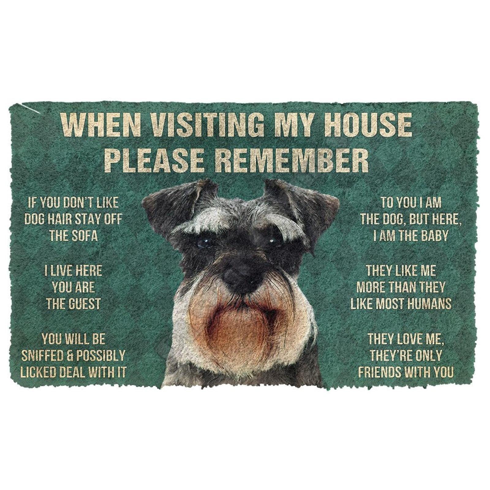 Tapete Entrada Bienvenidos 3D, Recuerde, Perros Schnauzer Miniatura, Reglas De La Casa, Felpudo, Alfombrillas Antideslizantes para Puerta, Alfombrillas Decorativas para Porche, Felpudo