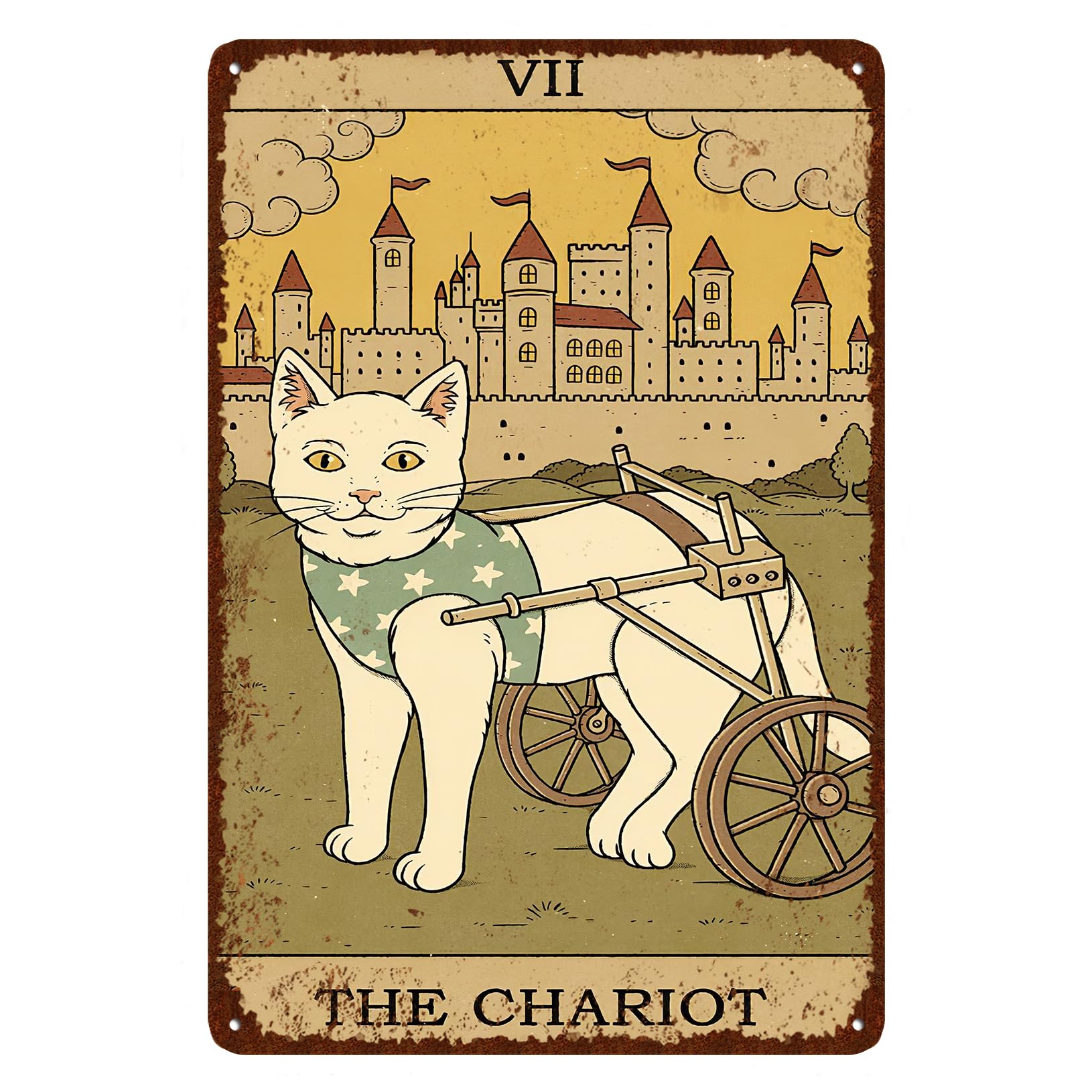 CEOsigns Vintage Cat Tin Sign Retro Tarot Card Metal Sign Poster Wall Art Decor Bathroom Dorm Room Home Decor - Chariot