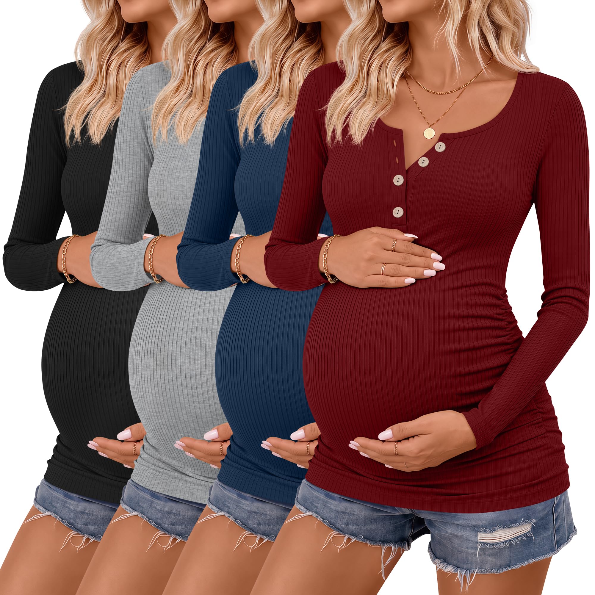 4 Pack Maternity Long Sleeve Shirts Pregnancy Tops