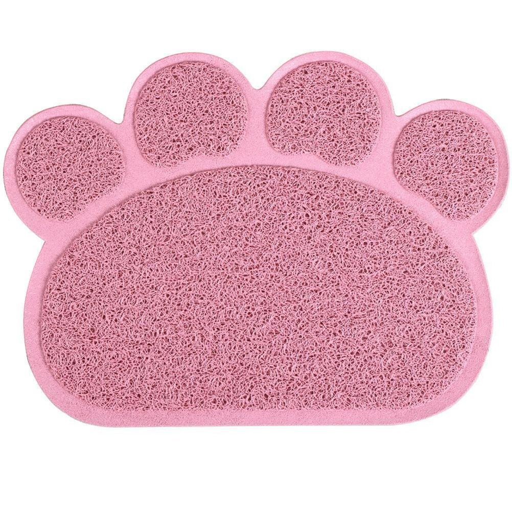 KINGCOO Tappetino Lettiera Materassino Pet, Impermeabile Tappeto per Animali a Forma di Zampa Lettiera Catcher Trapper Table Food Tappetino per Cane Gatto Ciotola Tessuto,30cmx40cm,PVC (Loto Rosa)