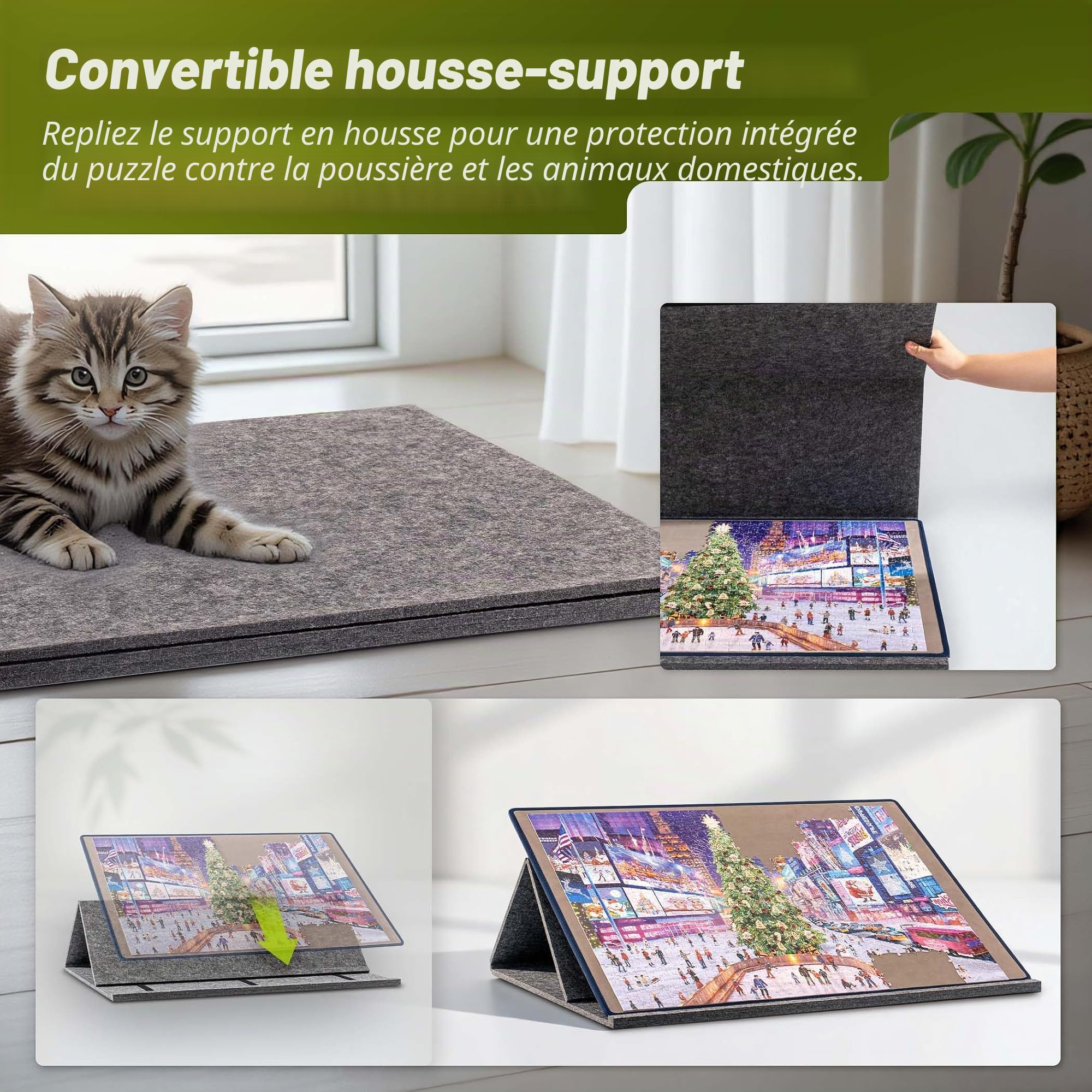 Tektalk Planche de Puzzle avec Support et Housse 2 en 1, Support réglable Multi-Angles et 6 Plateaux de tri des Couleurs, Tapis Portable léger pour économiser du Rangement, jusqu'à 1 000 pièces, Gris