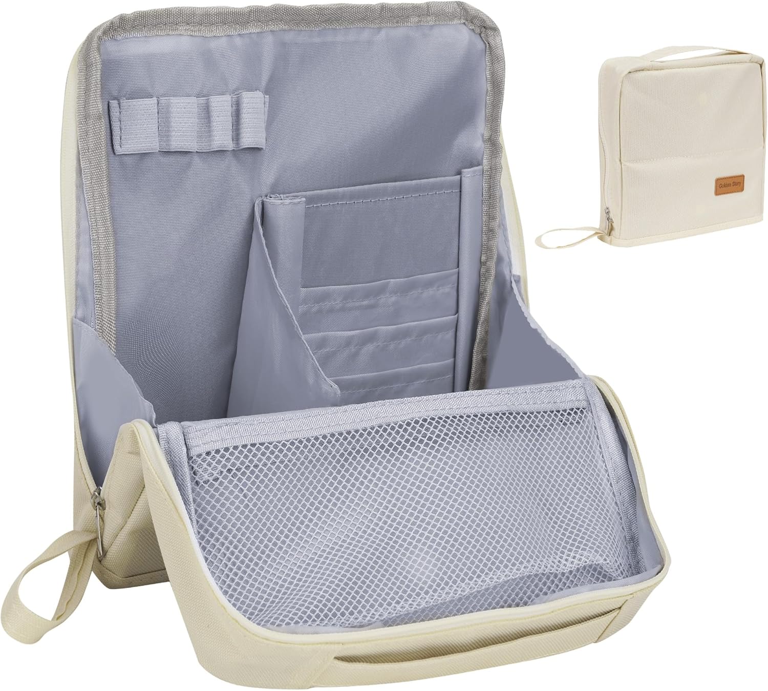Standing Makeup Bag, Portable Travel Makeup Organizer for Brushes Tools, Large Capacity Oxford Cloth Cosmetic Toiletry Bags with Compartments Handheld for Home Travel Use