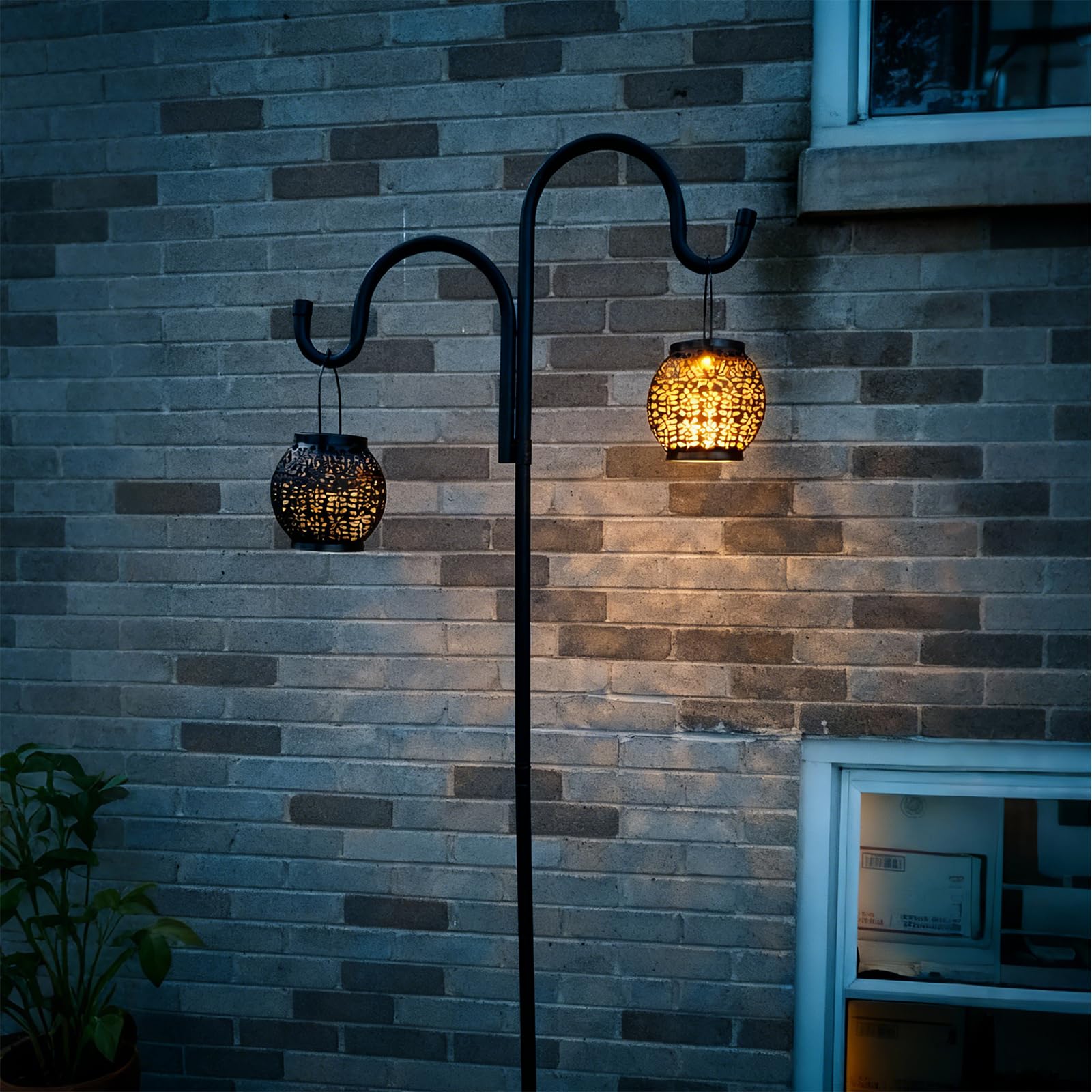 Schäferhaken für Vogelhäuschen 193cm, Dicke Metall Gartenstab mit Haken, Outdoor Abnehmbarer Hirtenstab für mit 5-Zinken-Basis, für Laternen, Pflanzen, Aufhänger, Vögel, Gartenhängepfahl Futterspender