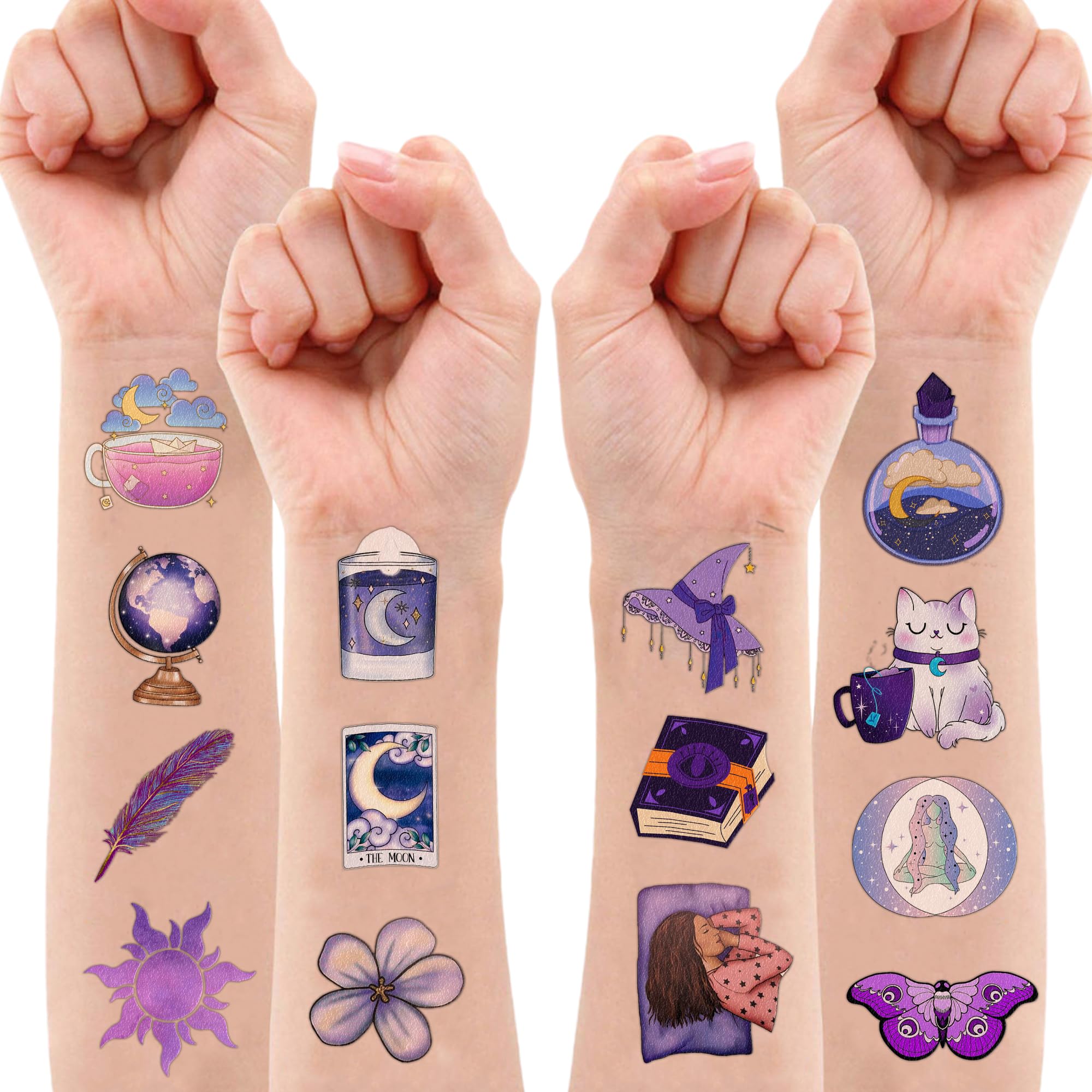 96 PCS Cute Magic Magical Witchy Stickers Temporary Tattoos Themed Birthday Party Decorations Supplies Favors Gothic Tattoo Sticker Gifts for Kids Girls Boys School Rewards Prizes Carnival Halloween