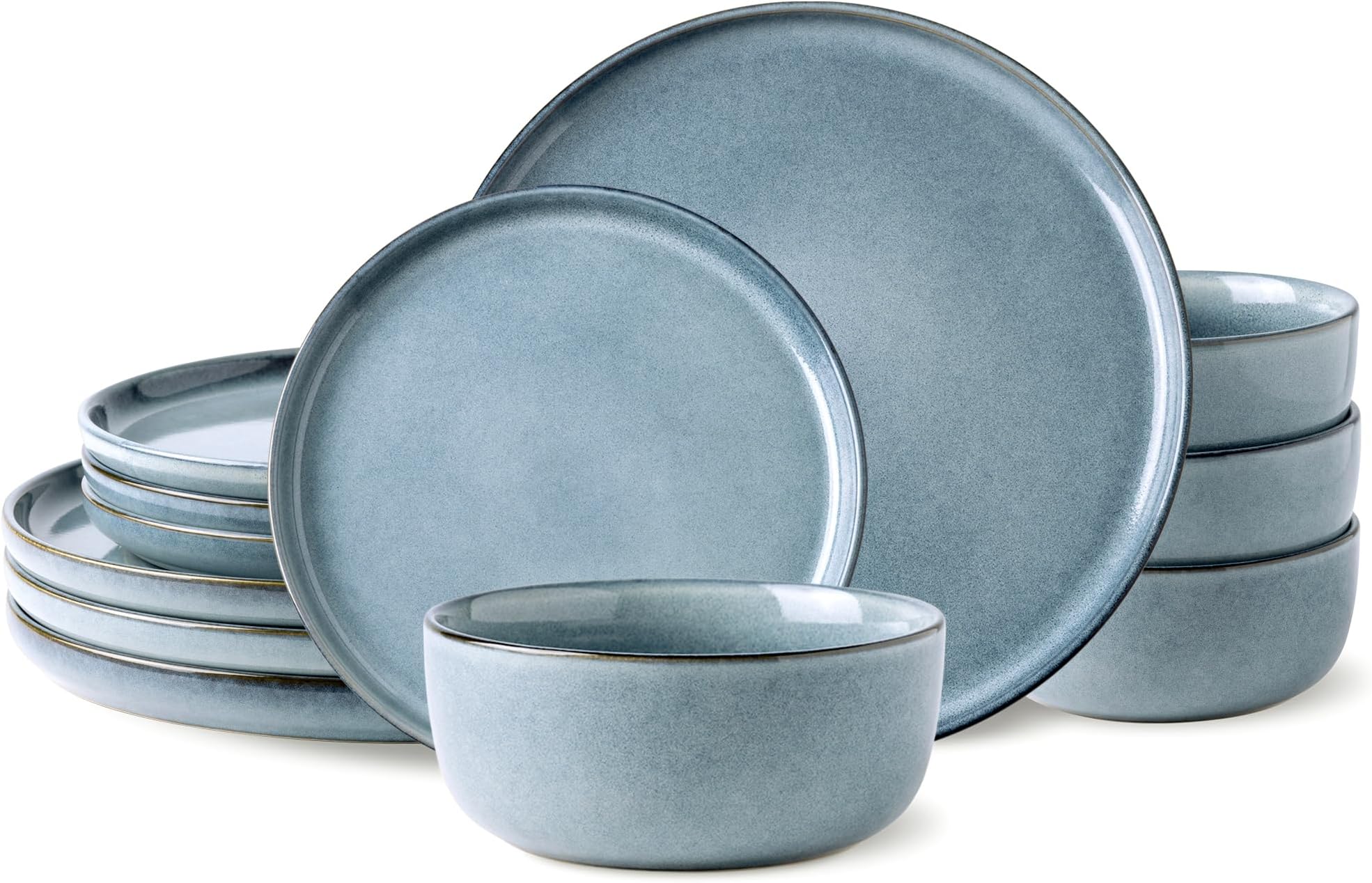AmorArc Stoneware Dinnerware Sets for 4,Round Reactive Glaze Ceramic Plates and Bowls Set,Highly Scratch Resistant | Dishwasher & Microwave Safe Dishes Set,Service for 4 (12pc)