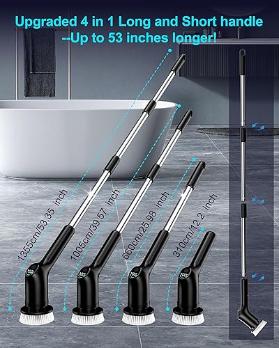 Miniatura 7 de Limpiador de ducha con mango largo para limpiar el baño, cepillo de limpieza eléctrico con IPX7 impermeable y 2 velocidades, 3 cabezales de cepillo,