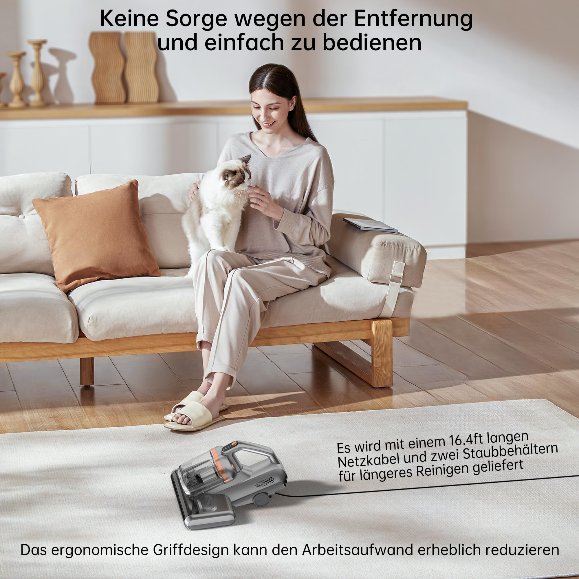 Fey Milbensauger für Matratzen 16KPA Matratzenreiniger UV-C-Licht Hausstaubmilben Sensor Ultraschall Allergiker