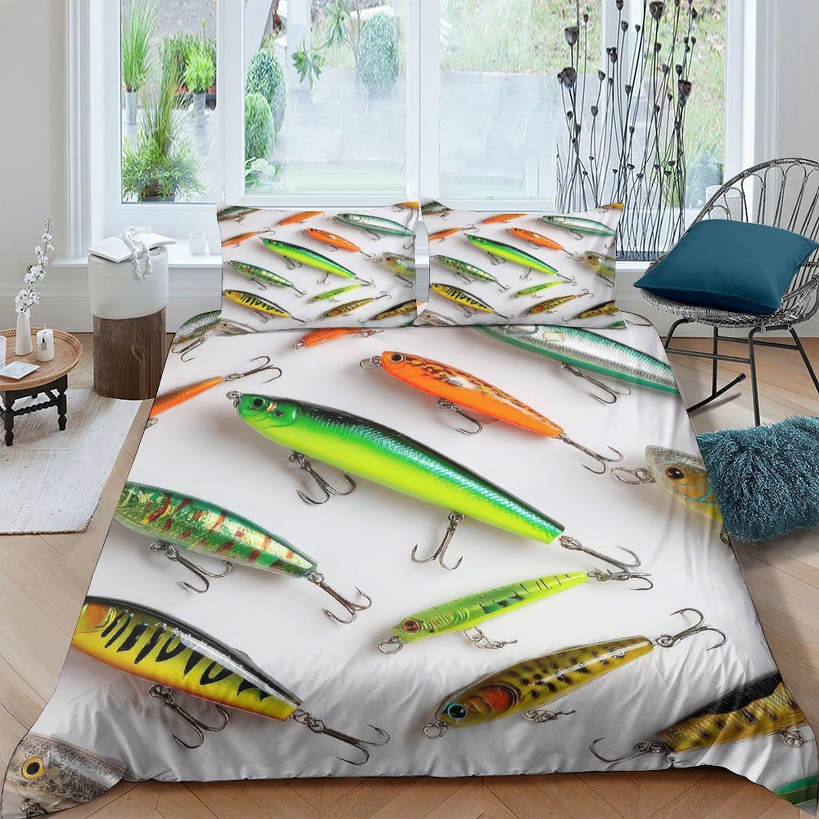 Ctjqhvkz Style-6 3D Printed Fishing Lures Fitted Sheet Microfiber Soft Breathable Bait Pattern Bed Sheet For Bedroom Dorm Mattress Protection Decor Single（135X200cm）