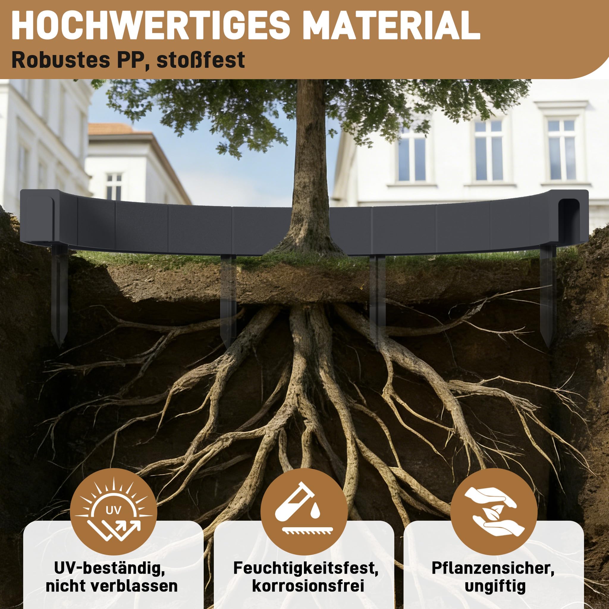 Obramowanie drzewa, okrągłe, średnica 60 cm – 23 cm, wysokość pierścienia i pierścienie drzew jako krawędź do koszenia, krawędź trawnika i obramowanie rabatki o wyglądzie kamienia
