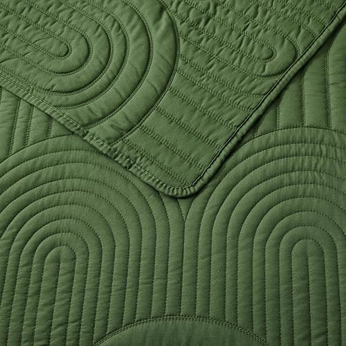 Miniatura 7 de Safonory Juego de edredón con costuras tamaño matrimonialqueen (verde oliva, 90 x 96 pulgadas)  Colchas de microfibra suave y ligera de verano